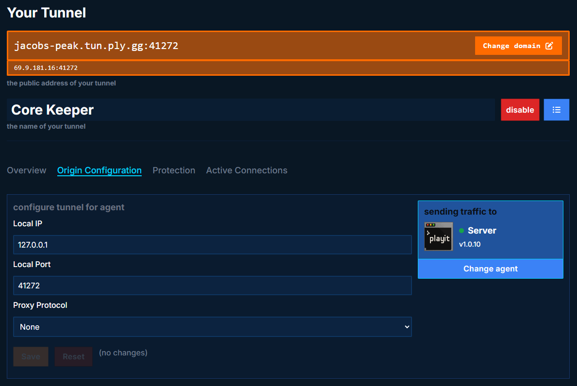 Origin Configuration on playit